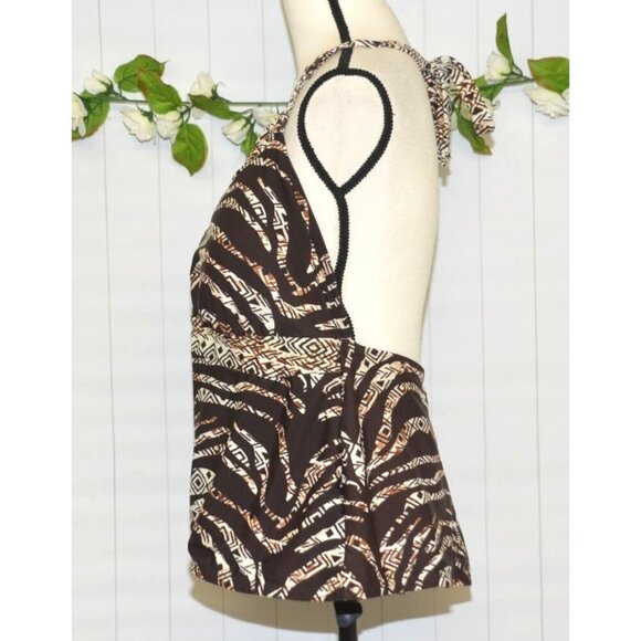 Faded Glory Brown Multi Animal Print Swimsuit Tankini Halter Style Plus Size 3X - Picture 6 of 11